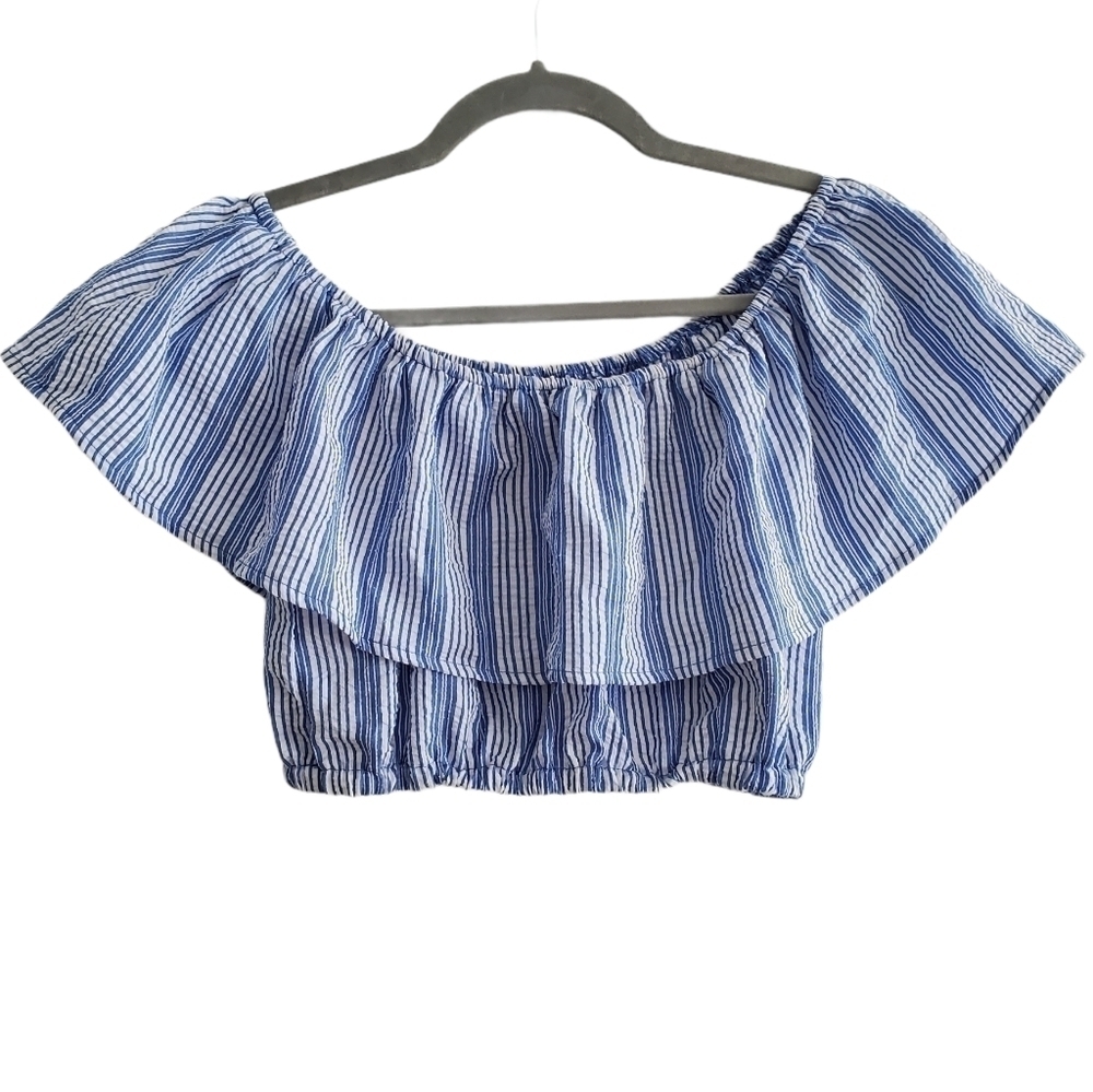 NEW Gypsies & Moondust‎ Blue Striped Cropped Shirt